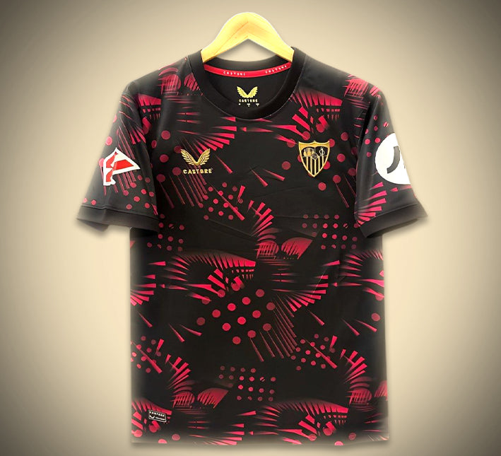 maillot-exterieur-fc-seville-noir-saison-2024-2025-tenue-de-football-officielle Auswärtstrikot FC Sevilla schwarz Saison 2024 2025 offizielles Fußballtrikot