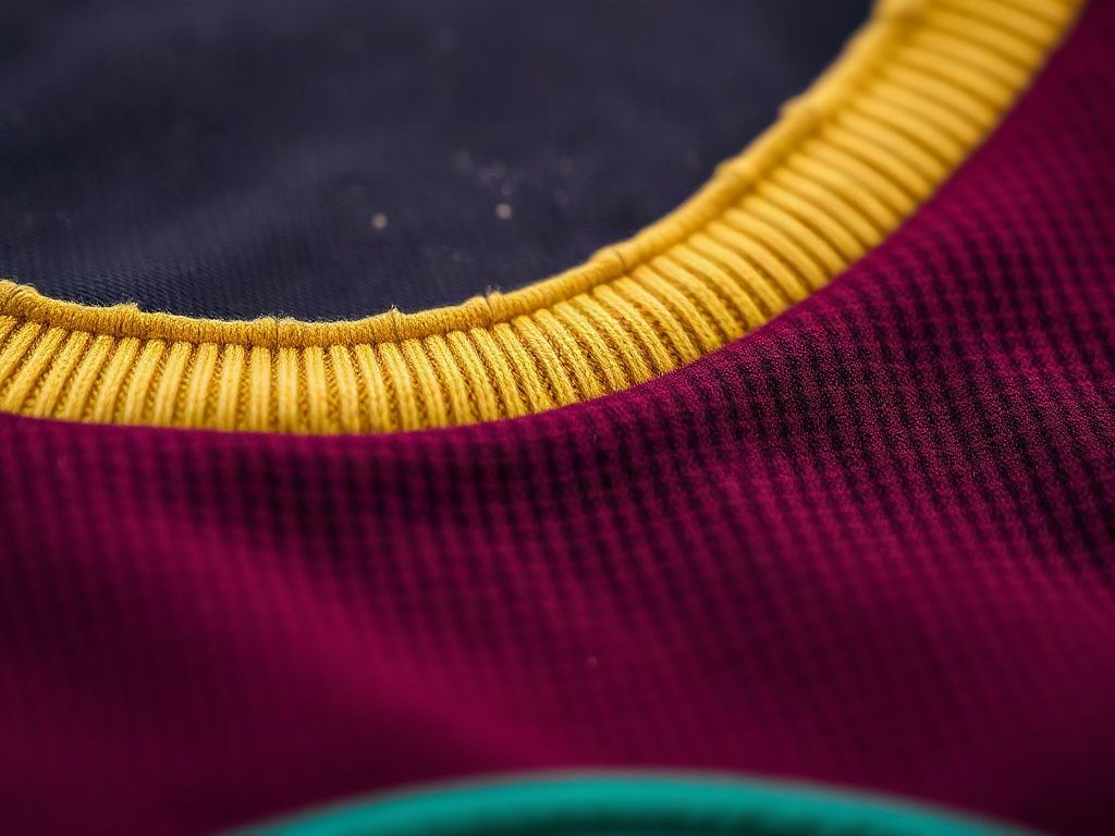 Nahaufnahme Polyester-Trikot Stoff mit sichtbarem Schweißrand am Kragen