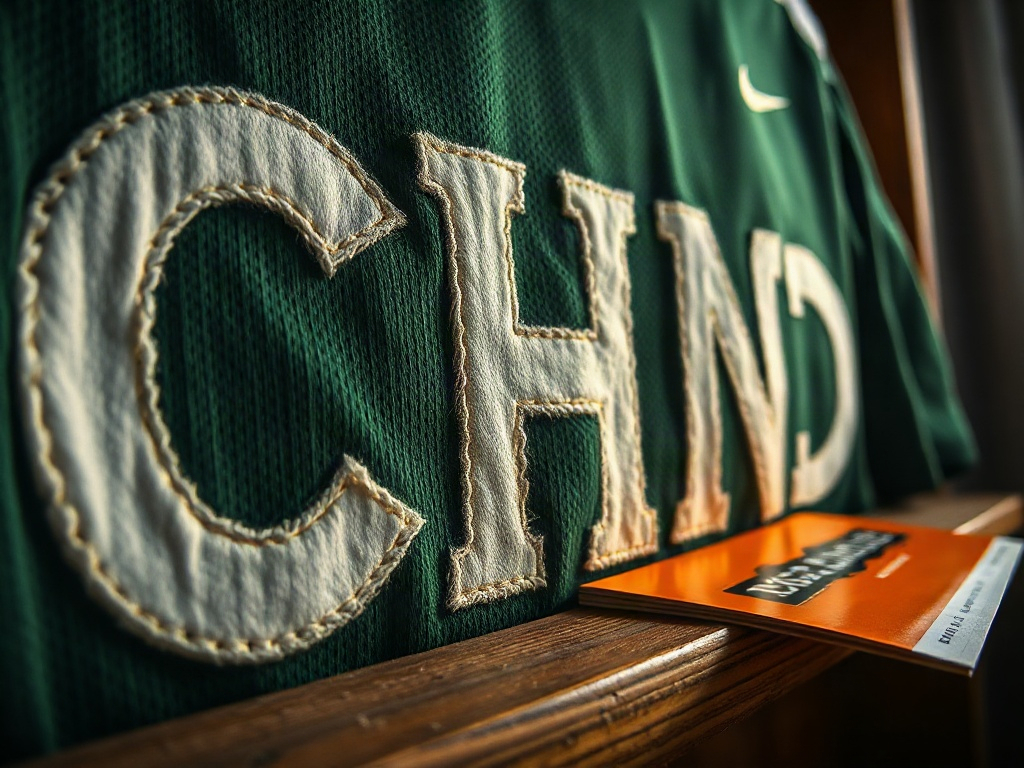 Nahaufnahme einer Beflockung auf einem Fußballtrikot mit sichtbarer Samtstruktur der Flockfasern