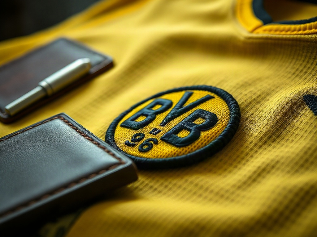 Detailaufnahme der Stickerei auf dem neuen Dortmund Trikot 2026 mit sichtbarer Fadenstruktur