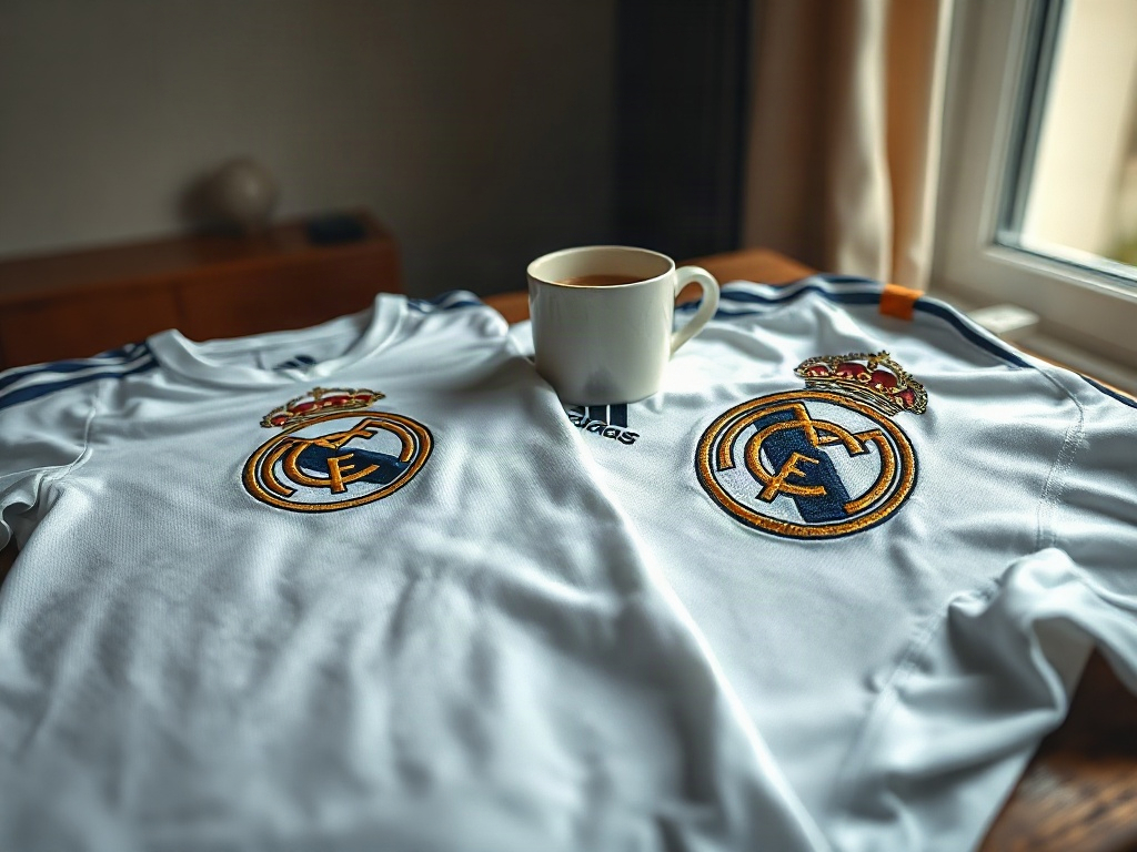Vergleich Real Madrid Trikot Original und Fälschung: Wappen-Detail Nahaufnahme