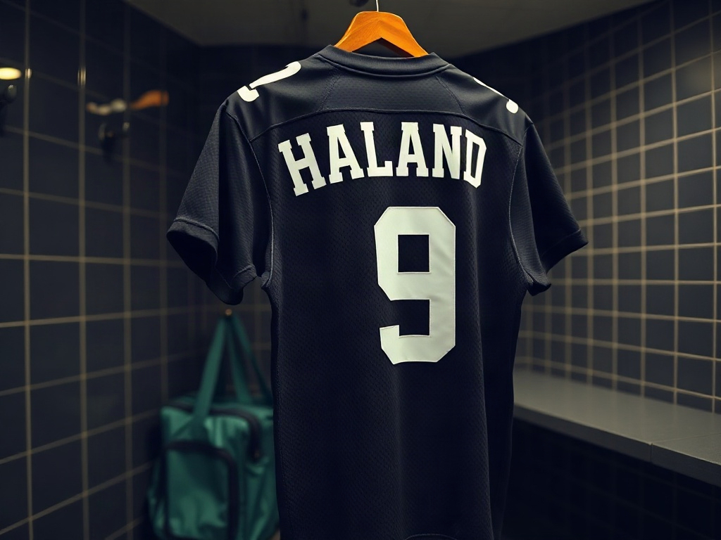 Haaland-Trikot mit Beflockung im Vereinsumkleidebereich